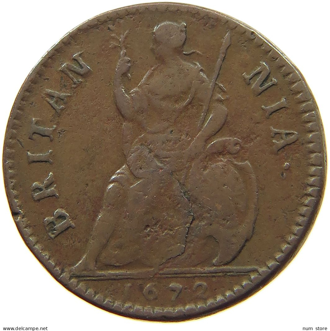 GREAT BRITAIN FARTHING 1672 CHARLES II. (1660-1685) #t149 0217 - A. 1 Farthing