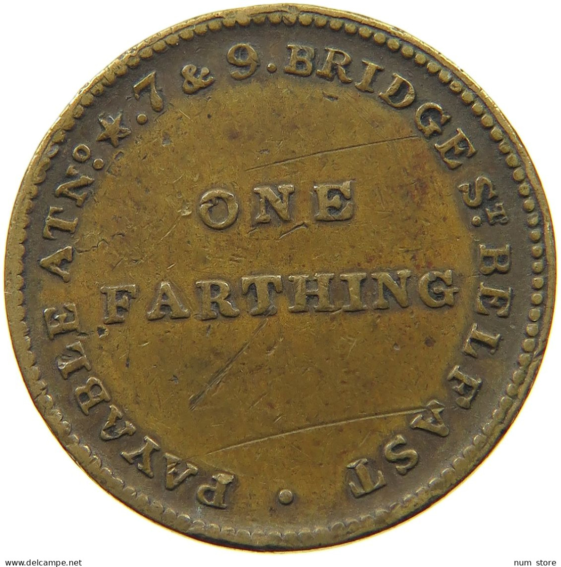 GREAT BRITAIN FARTHING  SILK MERCERS HABERDASHRES JOHN ARNOTT #a036 0729 - A. 1 Farthing