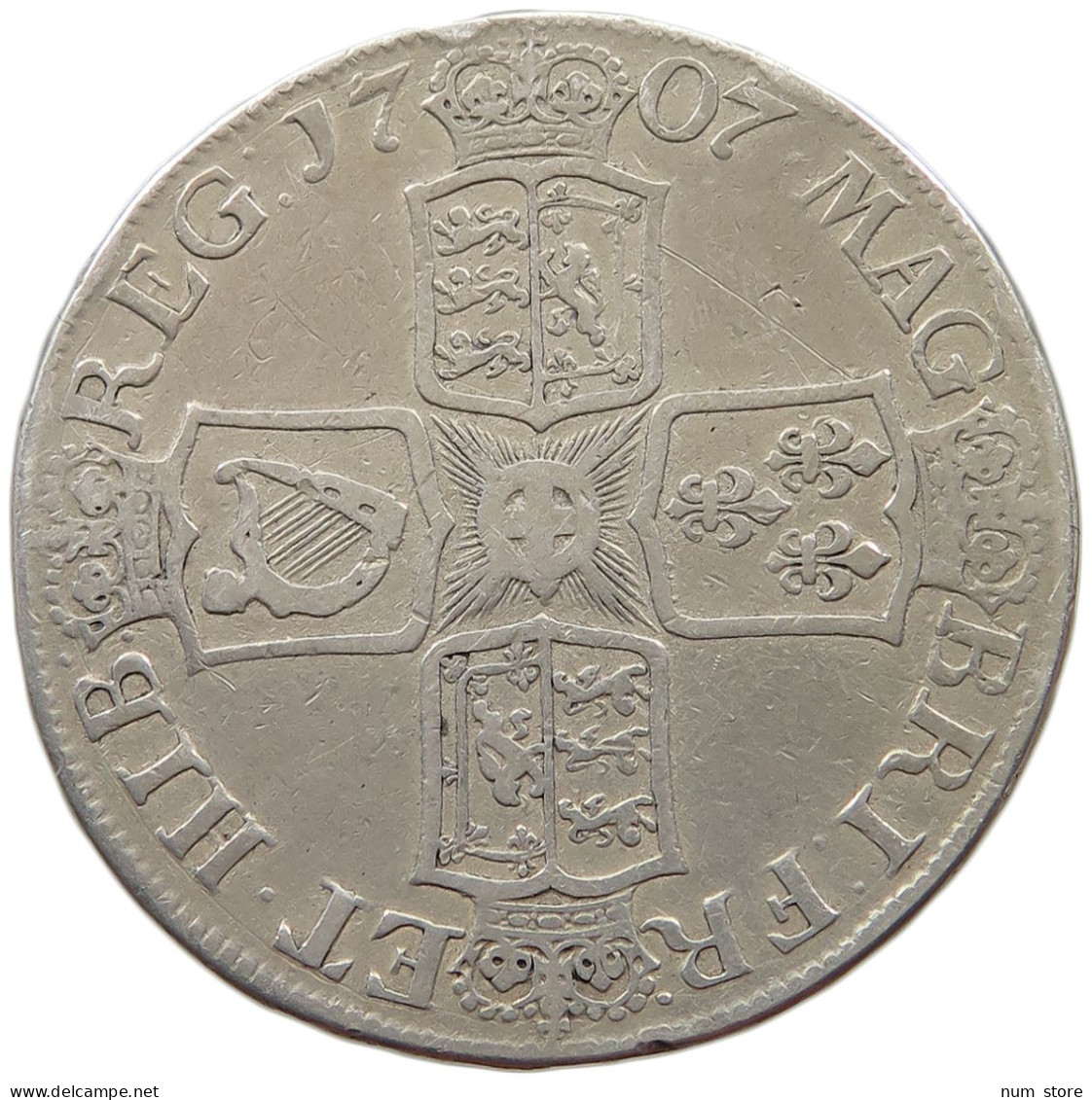 GREAT BRITAIN CROWN 1707 Anne (1702-1714) #t147 0009 - J. 1 Crown