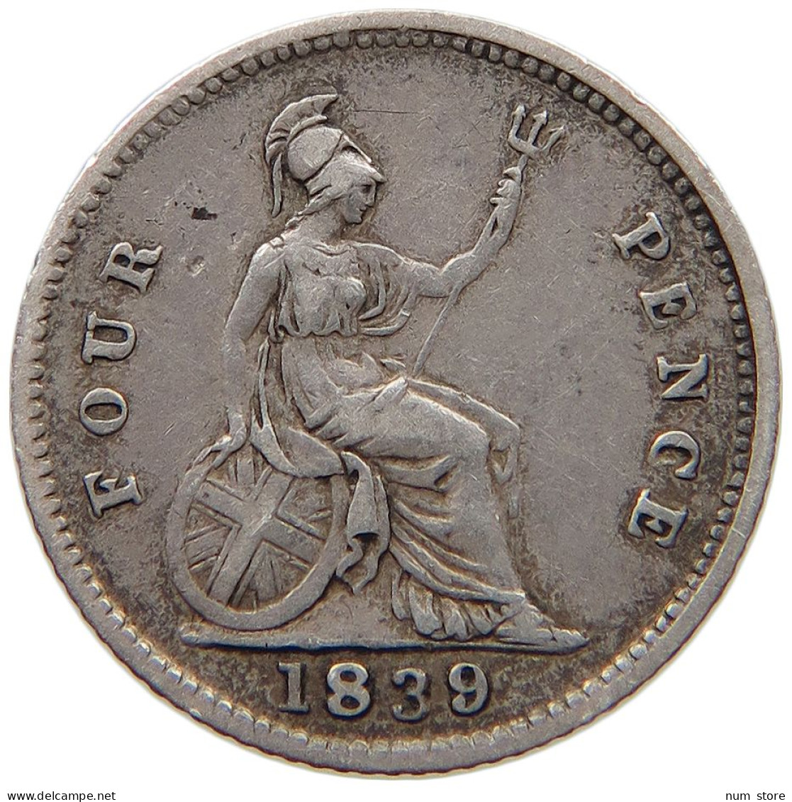 GREAT BRITAIN FOURPENCE 1839 Victoria 1837-1901 #t082 0055 - G. 4 Pence/ Groat