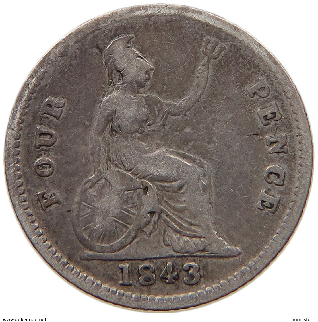 GREAT BRITAIN FOURPENCE 1843 Victoria 1837-1901 #t082 0051 - G. 4 Pence/ Groat