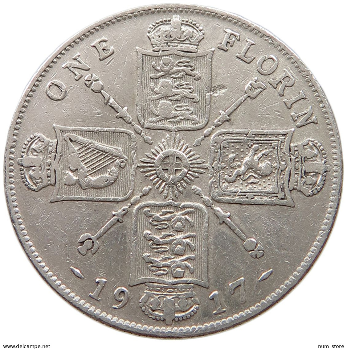 GREAT BRITAIN FLORIN 1917 George V. (1910-1936) #t072 0493 - J. 1 Florin / 2 Shillings