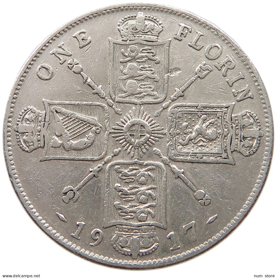 GREAT BRITAIN FLORIN 1917 George V. (1910-1936) #t072 0493 - J. 1 Florin / 2 Schillings