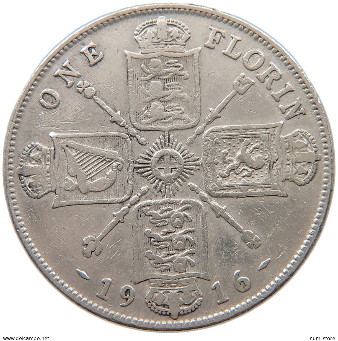 GREAT BRITAIN FLORIN 1916 George V. (1910-1936) #s031 0041 - J. 1 Florin / 2 Schillings