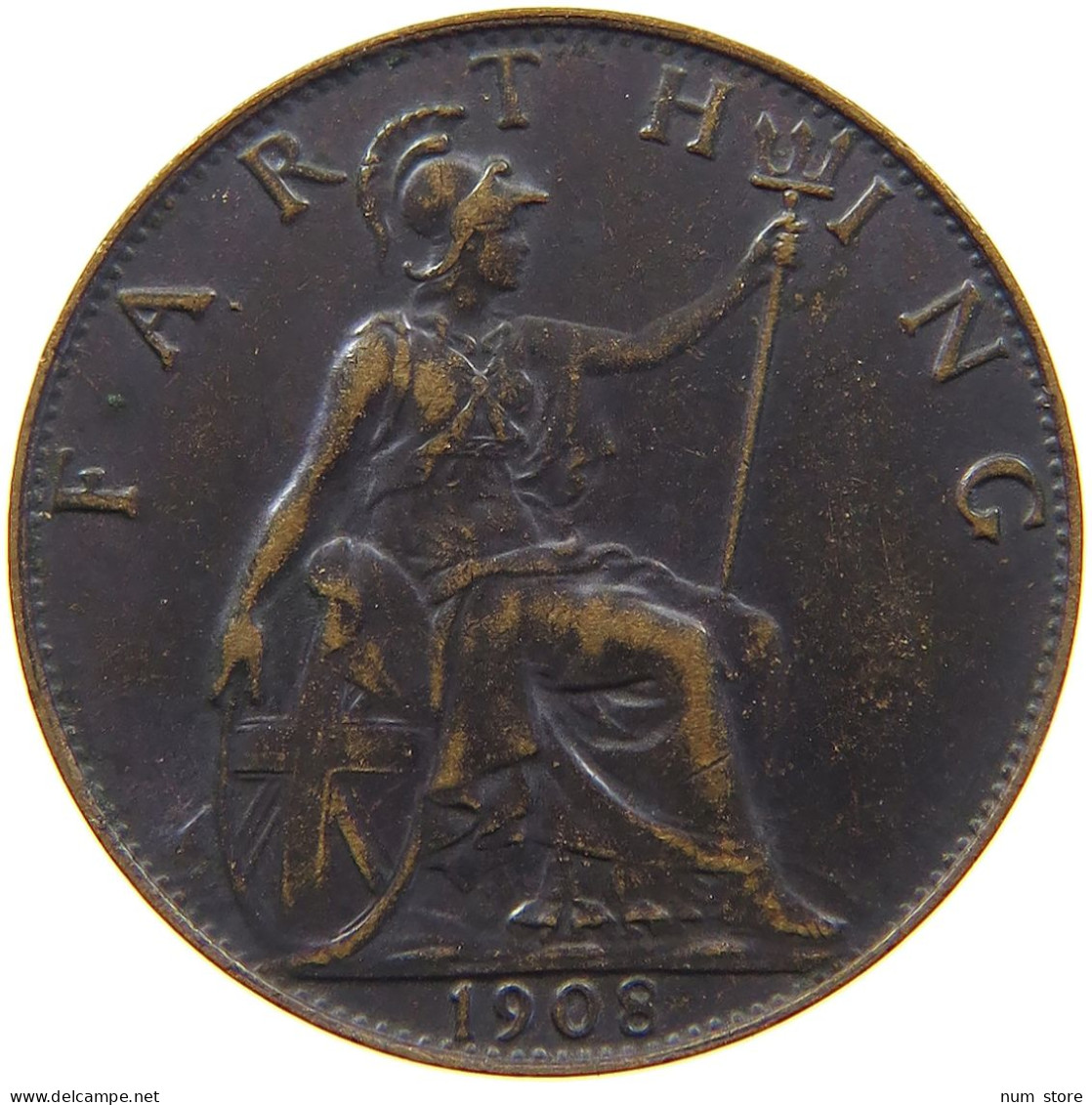 GREAT BRITAIN FARTHING 1908 Edward VII., 1901 - 1910 #c062 0089 - B. 1 Farthing