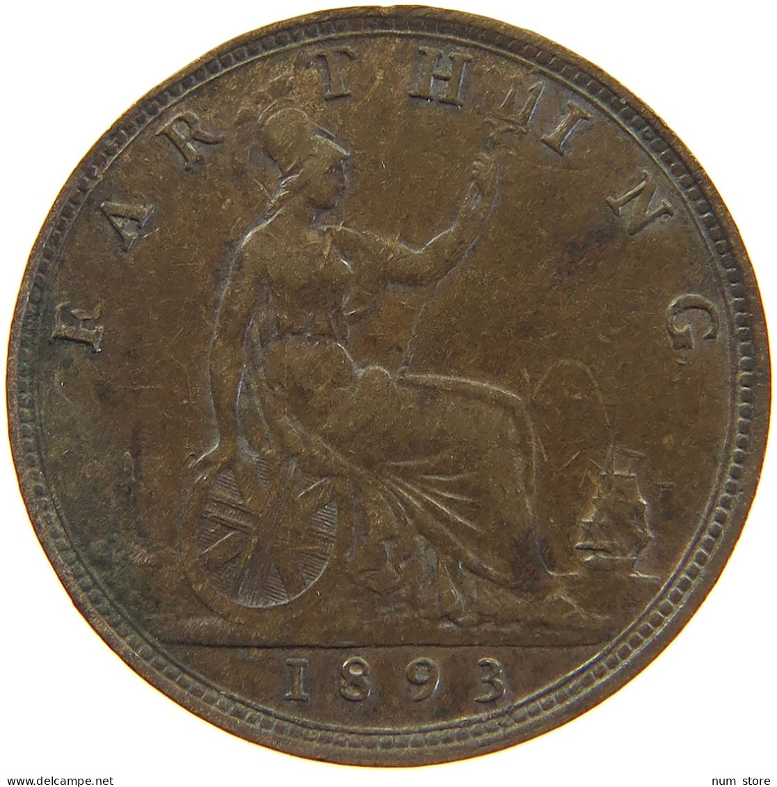 GREAT BRITAIN FARTHING 1893 Victoria 1837-1901 #c050 0377 - B. 1 Farthing