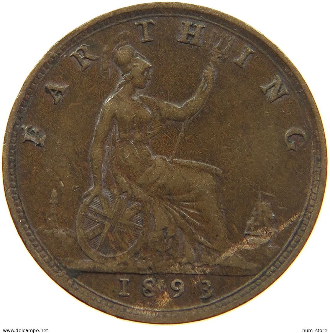 GREAT BRITAIN FARTHING 1893 Victoria 1837-1901 #a011 0759 - B. 1 Farthing