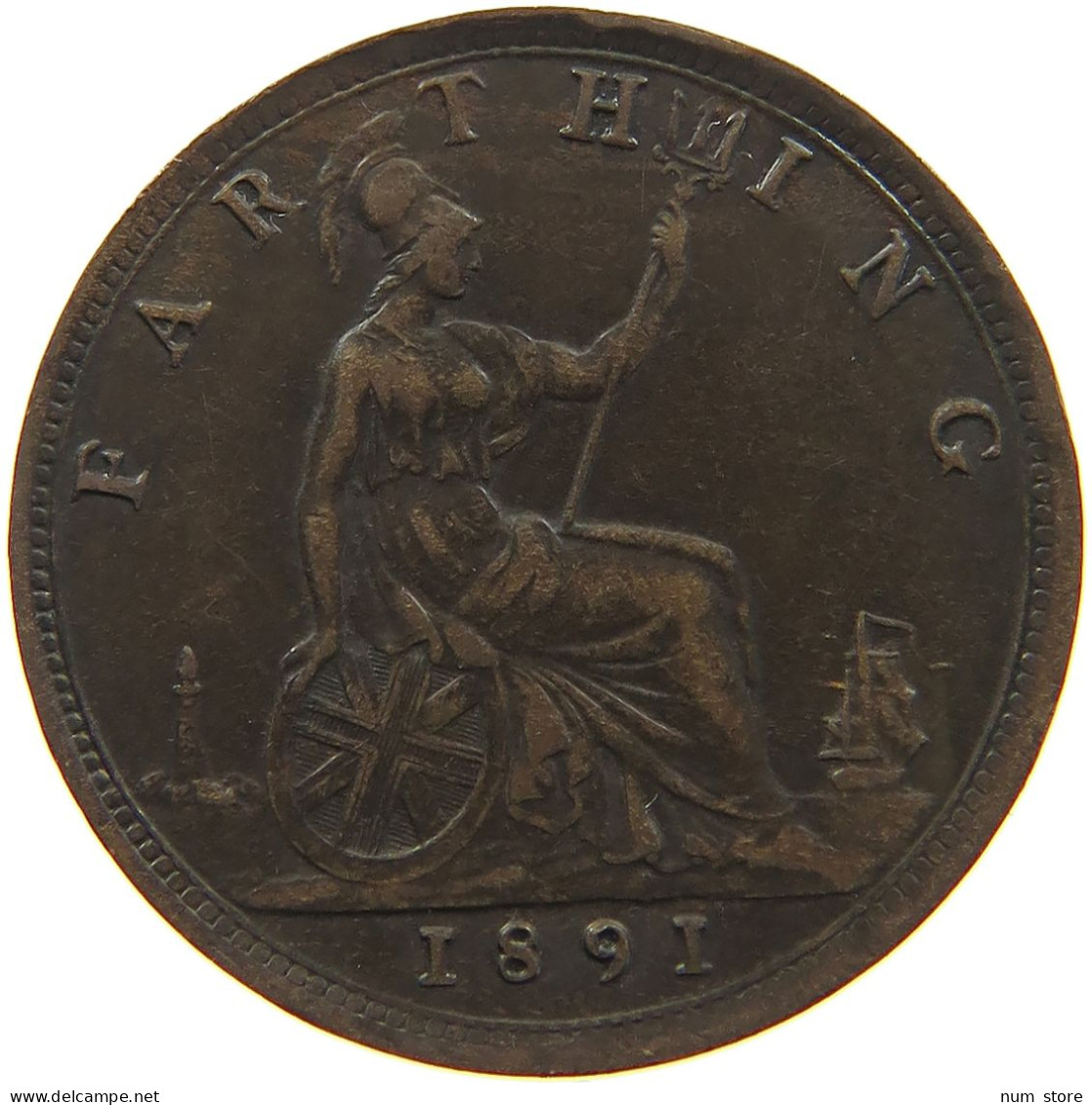 GREAT BRITAIN FARTHING 1891 Victoria 1837-1901 #t158 0131 - B. 1 Farthing