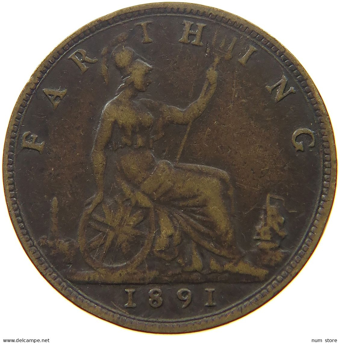 GREAT BRITAIN FARTHING 1891 Victoria 1837-1901 #s051 0761 - B. 1 Farthing