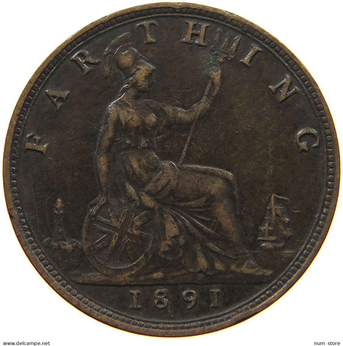 GREAT BRITAIN FARTHING 1891 Victoria 1837-1901 #c083 0377 - B. 1 Farthing