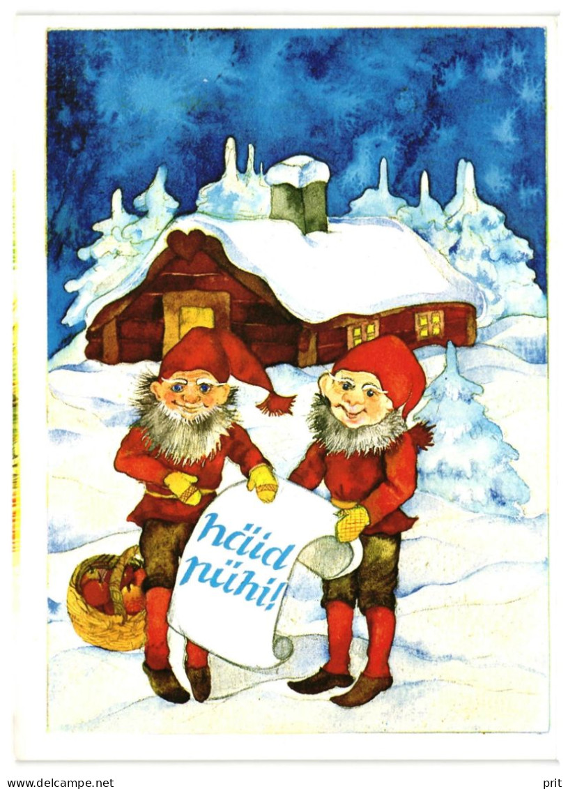 Elves Gnomes Merry Christmas, Happy New Year! 1990 Unused Vintage Postcard Publisher Olion, Estonia - Estonie