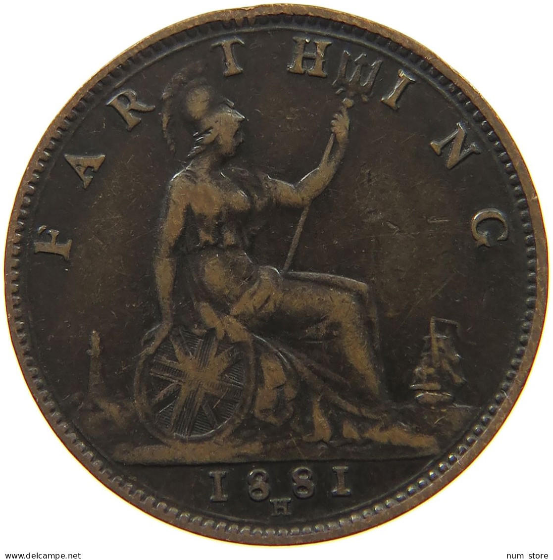 GREAT BRITAIN FARTHING 1881 H Victoria 1837-1901 #t149 0297 - B. 1 Farthing