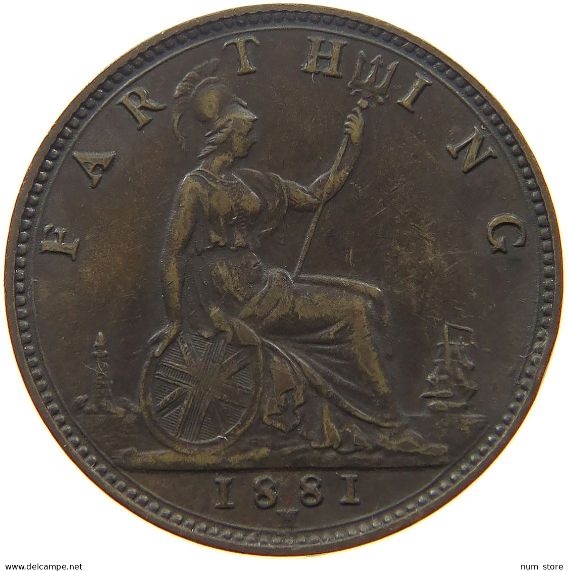 GREAT BRITAIN FARTHING 1881 H Victoria 1837-1901 #s051 0755 - B. 1 Farthing