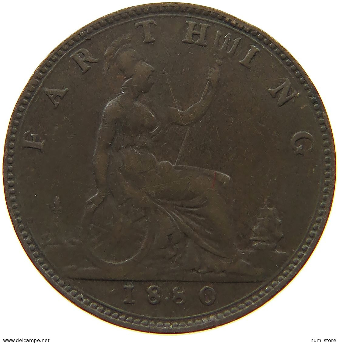 GREAT BRITAIN FARTHING 1880 Victoria 1837-1901 #s080 0183 - B. 1 Farthing