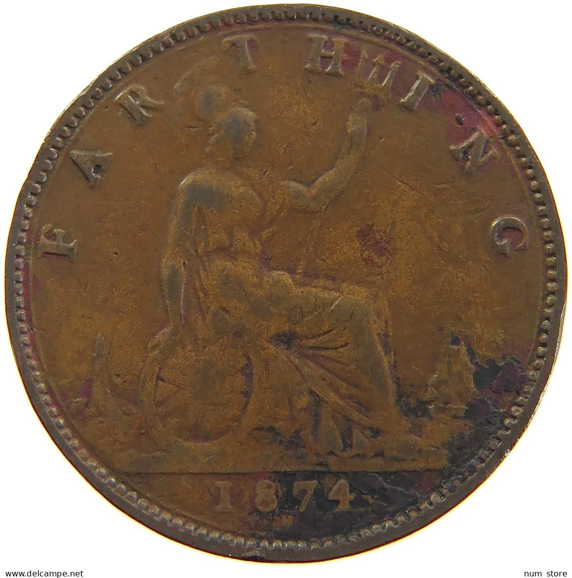 GREAT BRITAIN FARTHING 1874 H Victoria 1837-1901 #a066 0805 - B. 1 Farthing