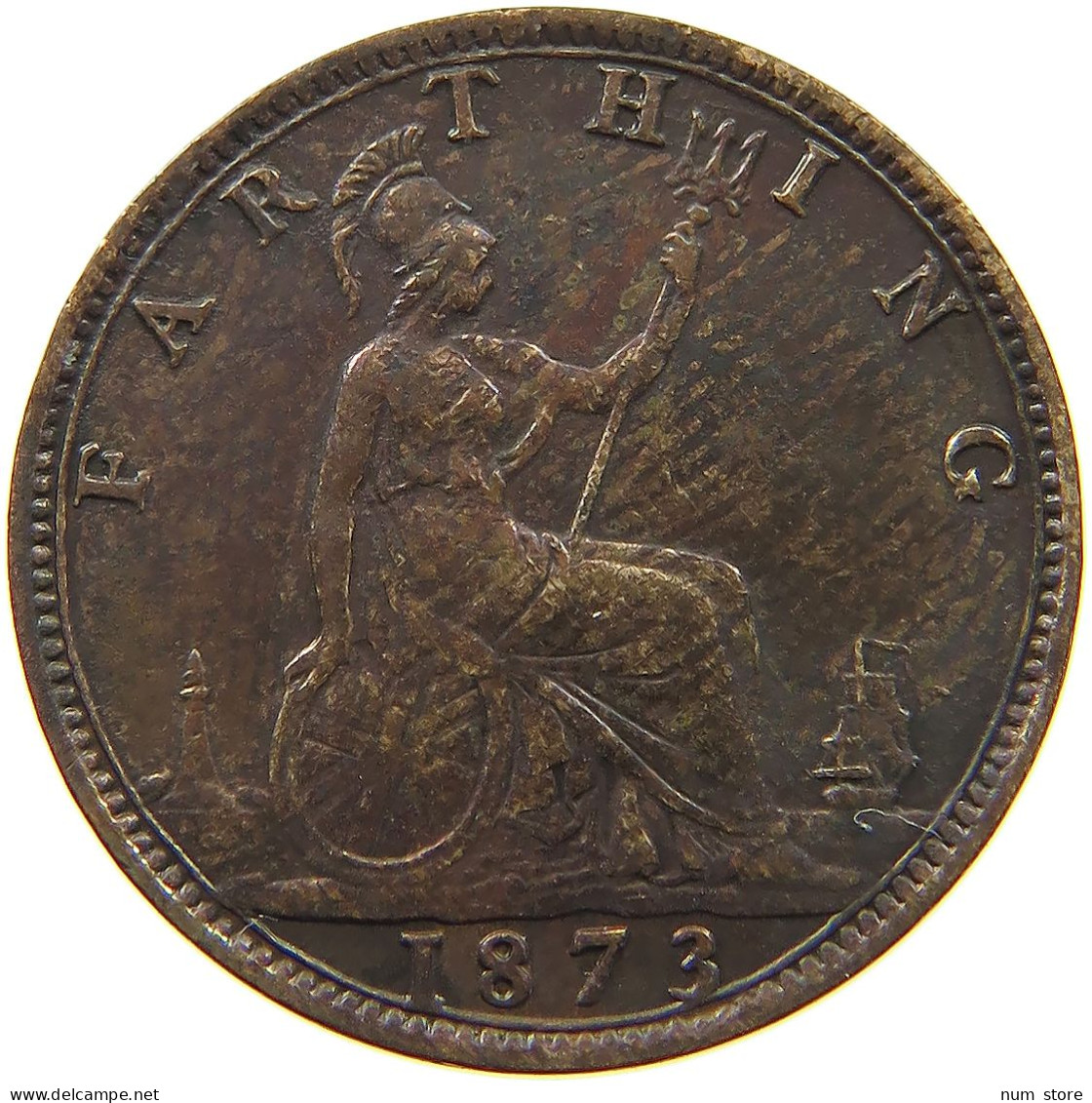 GREAT BRITAIN FARTHING 1873 Victoria 1837-1901 #s080 0199 - B. 1 Farthing