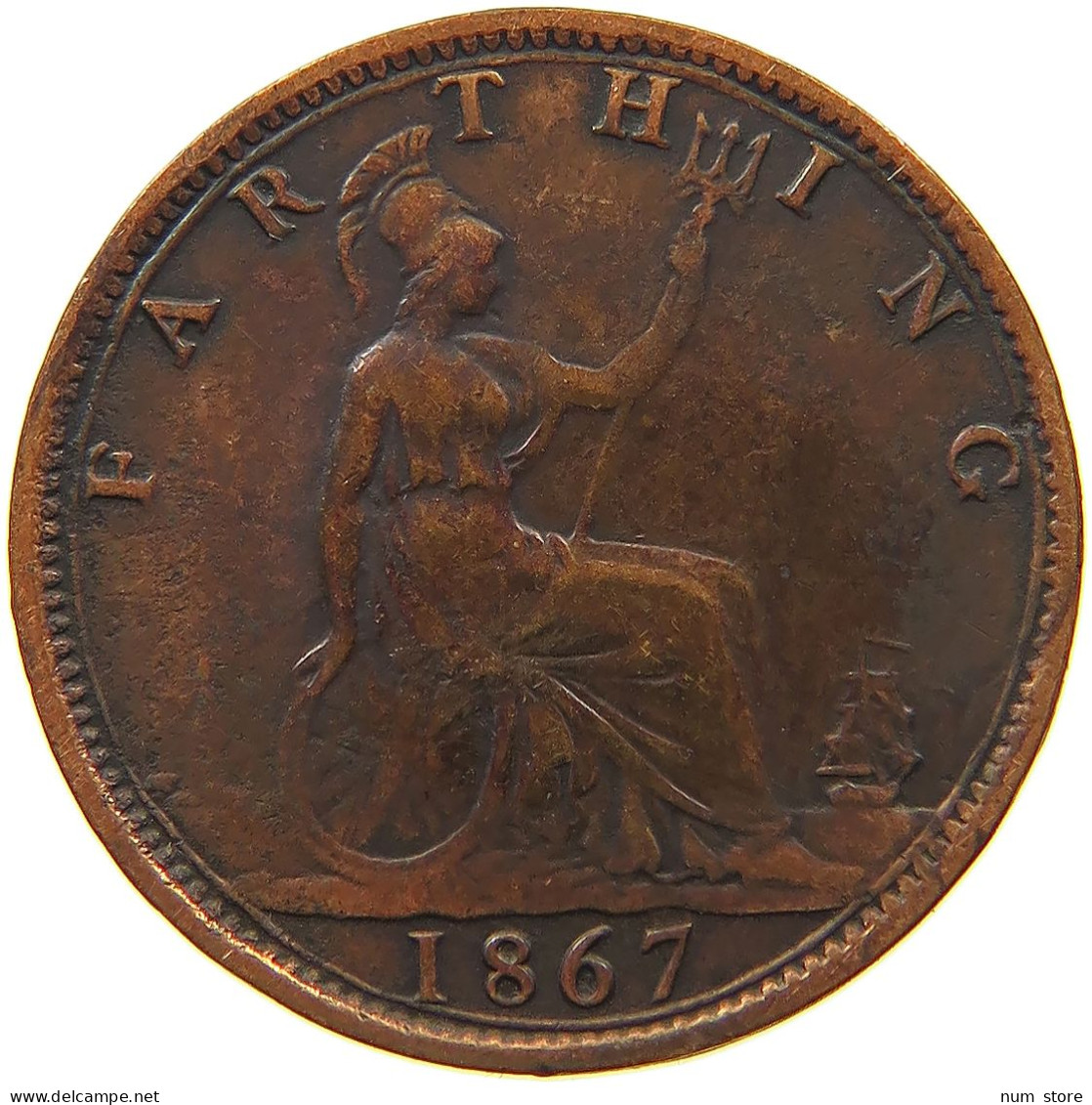 GREAT BRITAIN FARTHING 1867 Victoria 1837-1901 #s080 0175 - B. 1 Farthing