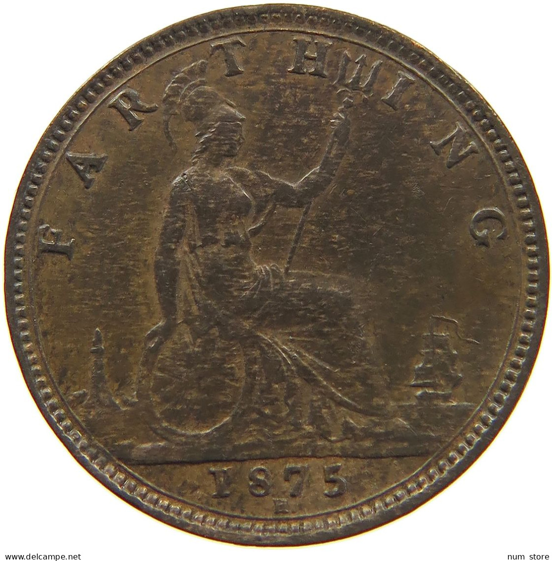 GREAT BRITAIN FARTHING 1875 H Victoria 1837-1901 #t008 0079 - B. 1 Farthing