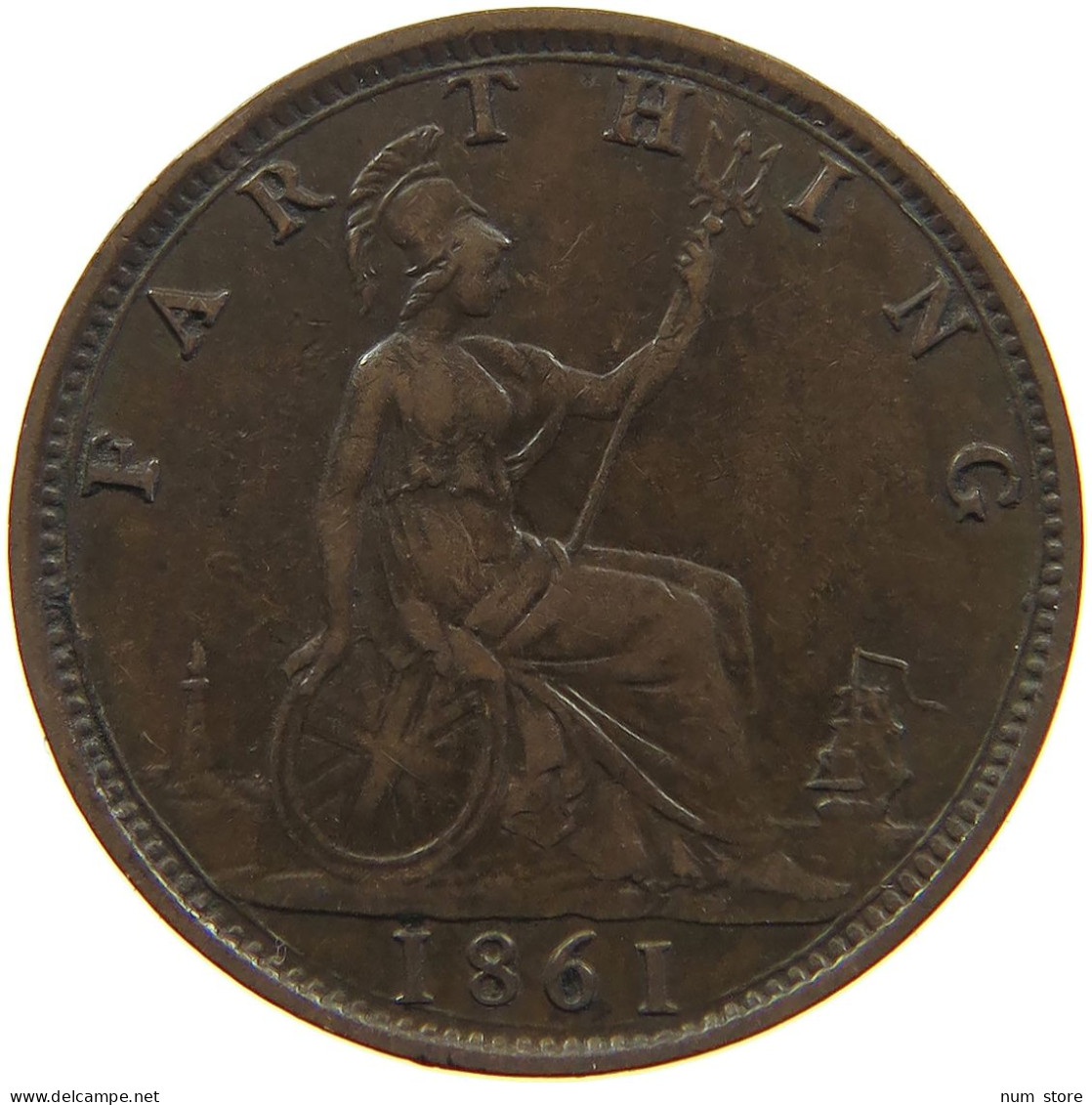 GREAT BRITAIN FARTHING 1861 Victoria 1837-1901 #t158 0143 - B. 1 Farthing