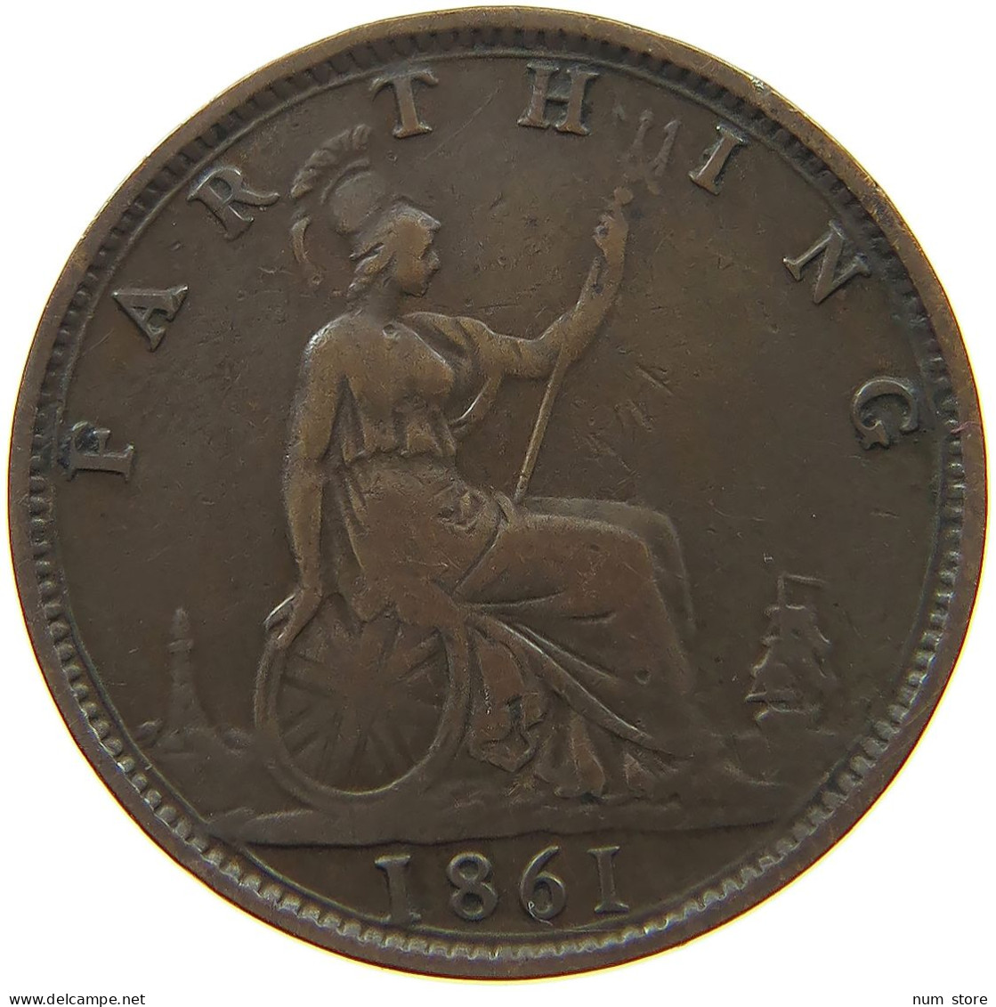 GREAT BRITAIN FARTHING 1861 Victoria 1837-1901 #s080 0173 - B. 1 Farthing