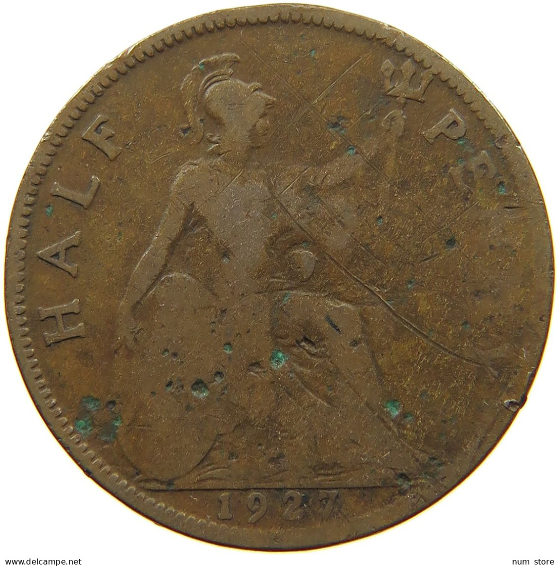 GREAT BRITAIN HALFPENNY 1927 George V. (1910-1936) COUNTERMARKED 44 #a039 0567 - C. 1/2 Penny
