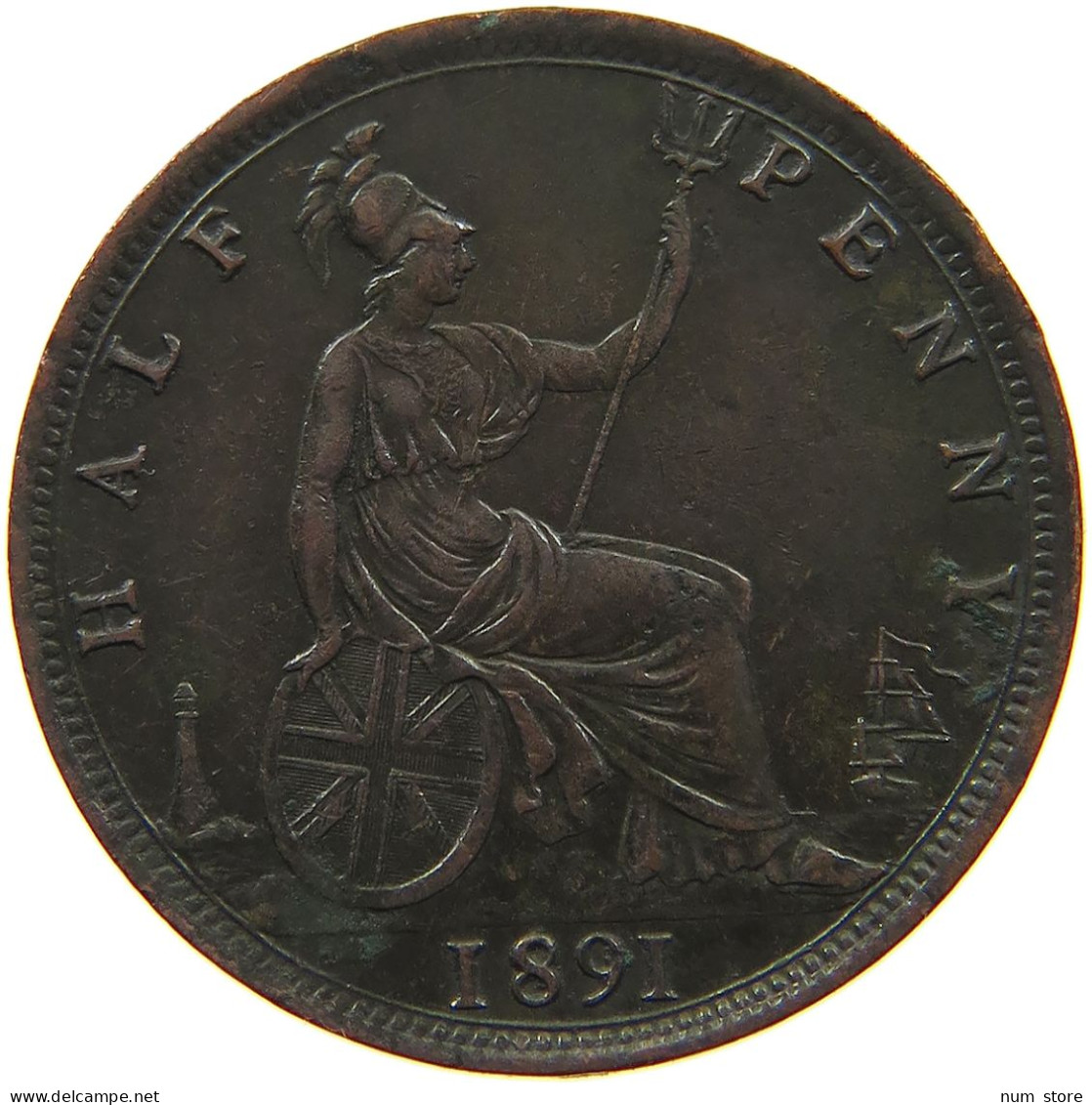 GREAT BRITAIN HALFPENNY 1891 Victoria 1837-1901 #c079 0635 - C. 1/2 Penny
