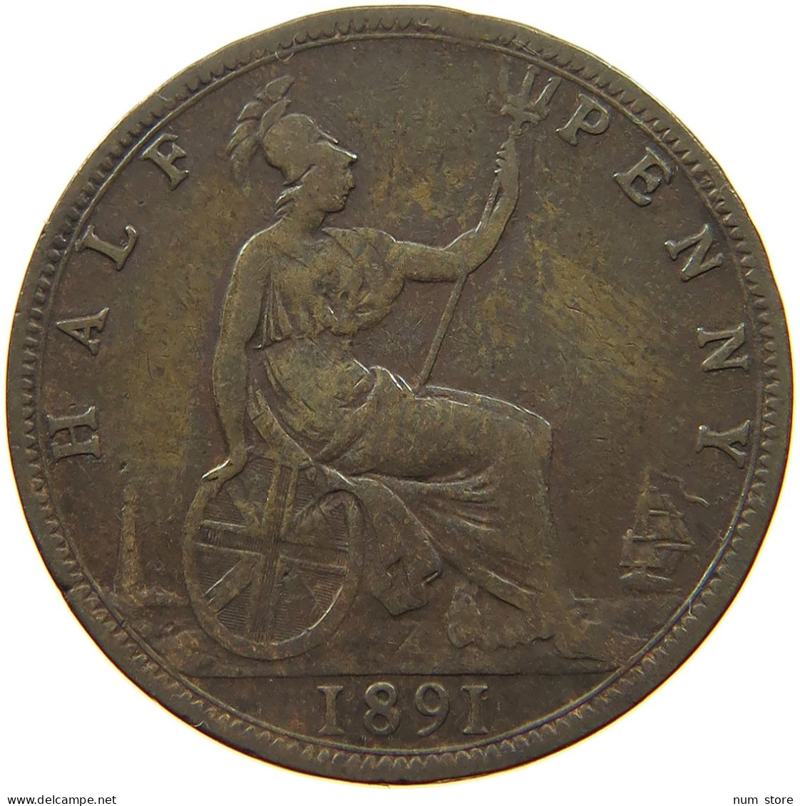 GREAT BRITAIN HALFPENNY 1891 Victoria 1837-1901 #s050 0153 - C. 1/2 Penny