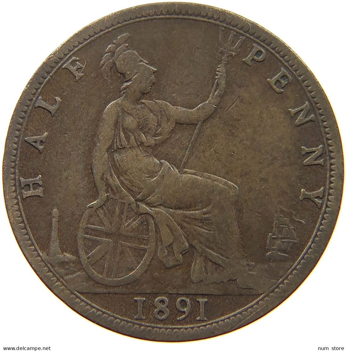 GREAT BRITAIN HALFPENNY 1891 Victoria 1837-1901 #a095 0179 - C. 1/2 Penny