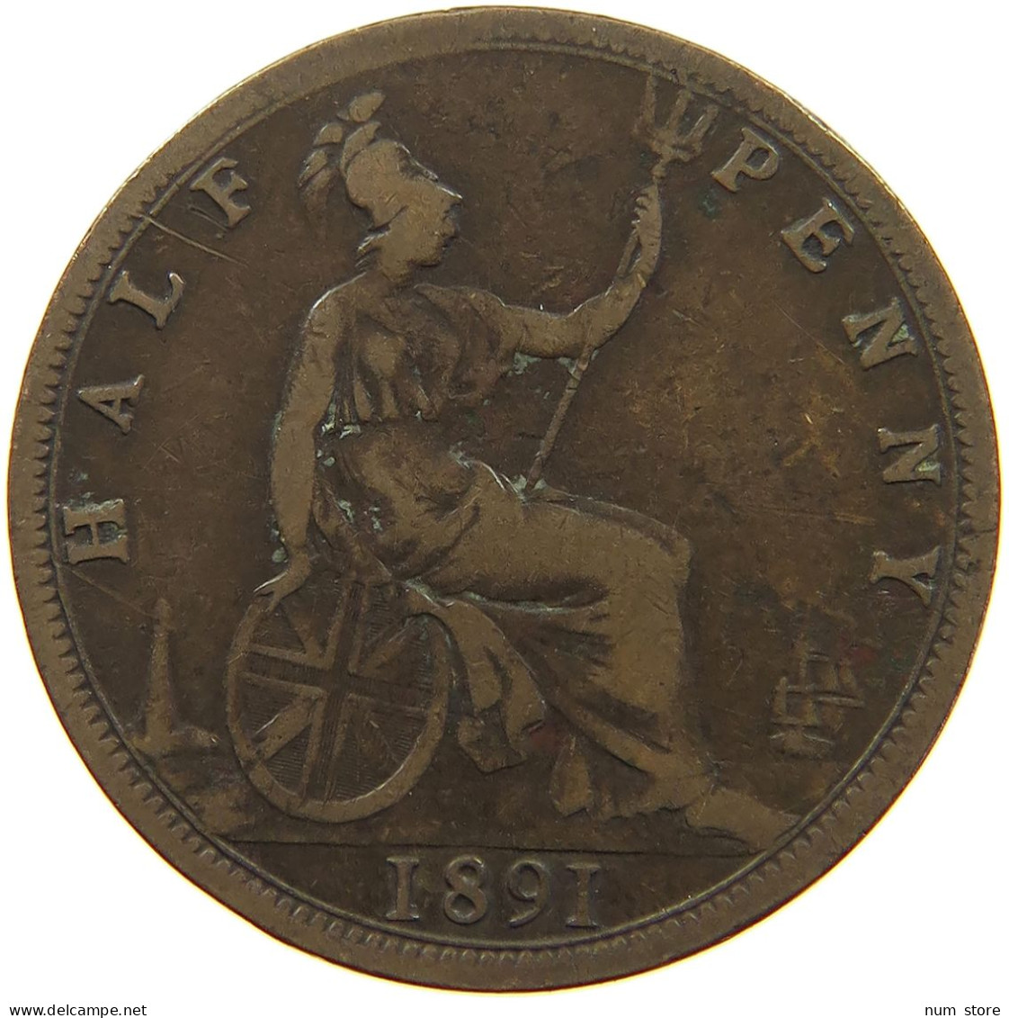 GREAT BRITAIN HALFPENNY 1891 Victoria 1837-1901 #a066 0275 - C. 1/2 Penny