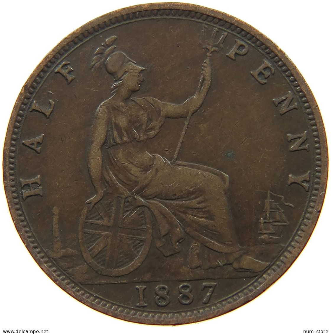 GREAT BRITAIN HALFPENNY 1887 Victoria 1837-1901 #s077 0403 - C. 1/2 Penny