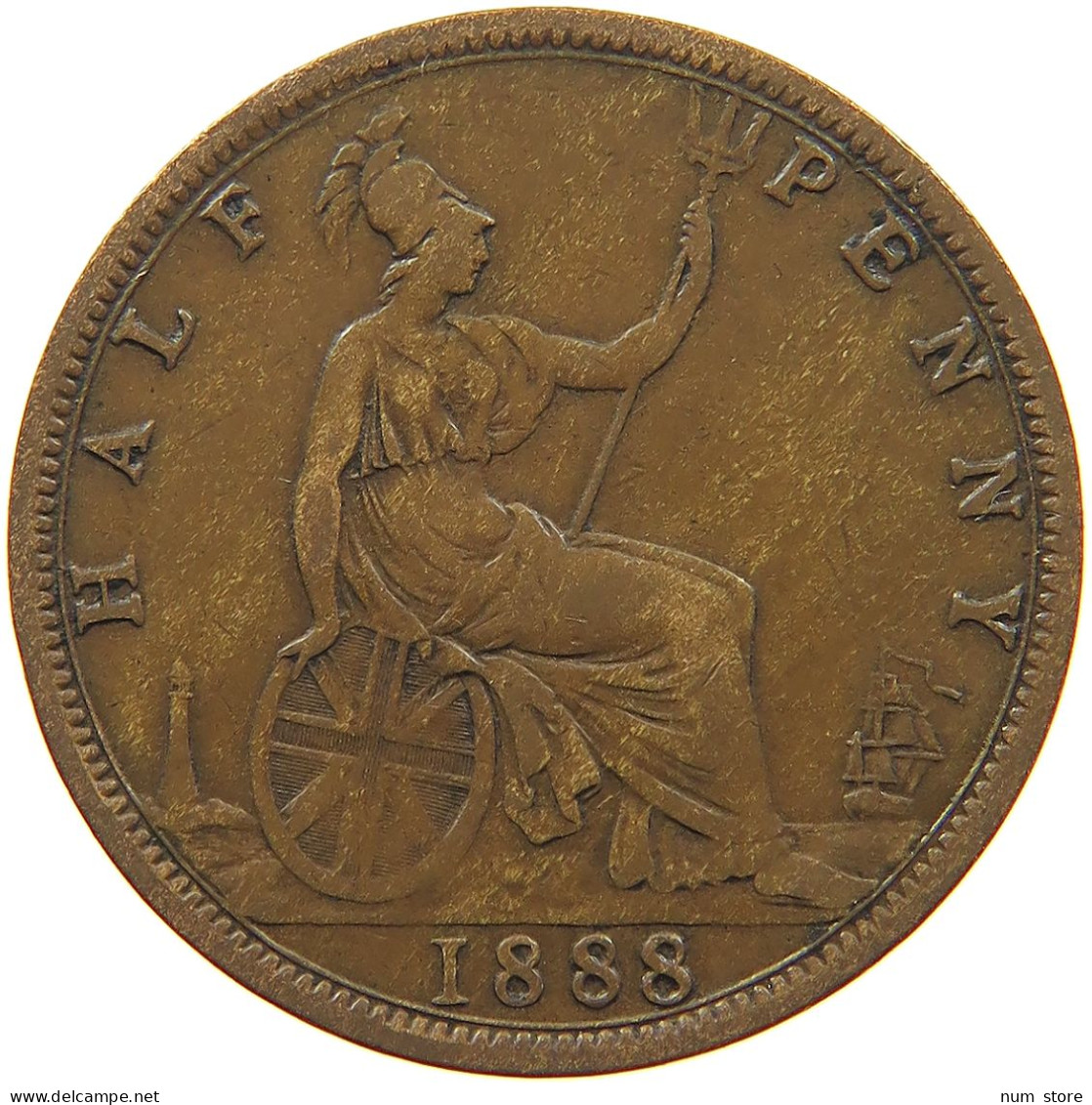 GREAT BRITAIN HALFPENNY 1888 Victoria 1837-1901 #t017 0319 - C. 1/2 Penny