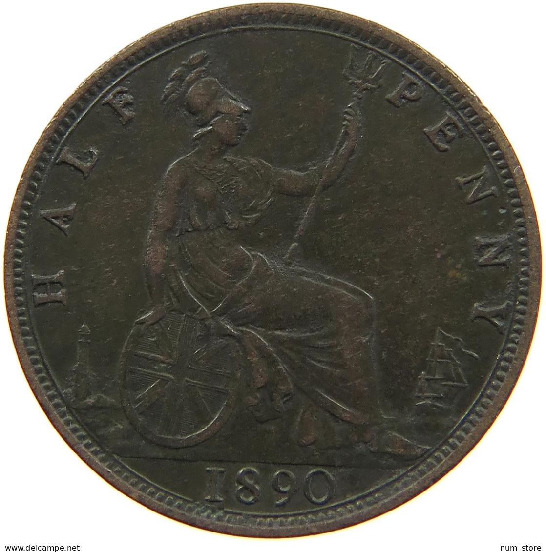 GREAT BRITAIN HALFPENNY 1890 Victoria 1837-1901 #c034 0005 - C. 1/2 Penny