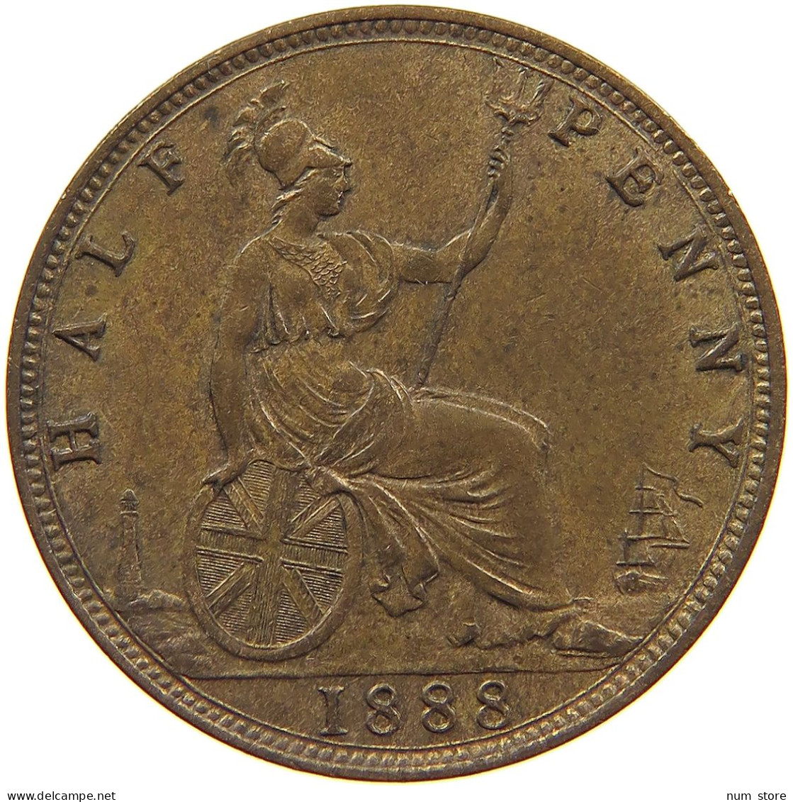 GREAT BRITAIN HALFPENNY 1888 Victoria 1837-1901 #t138 0117 - C. 1/2 Penny