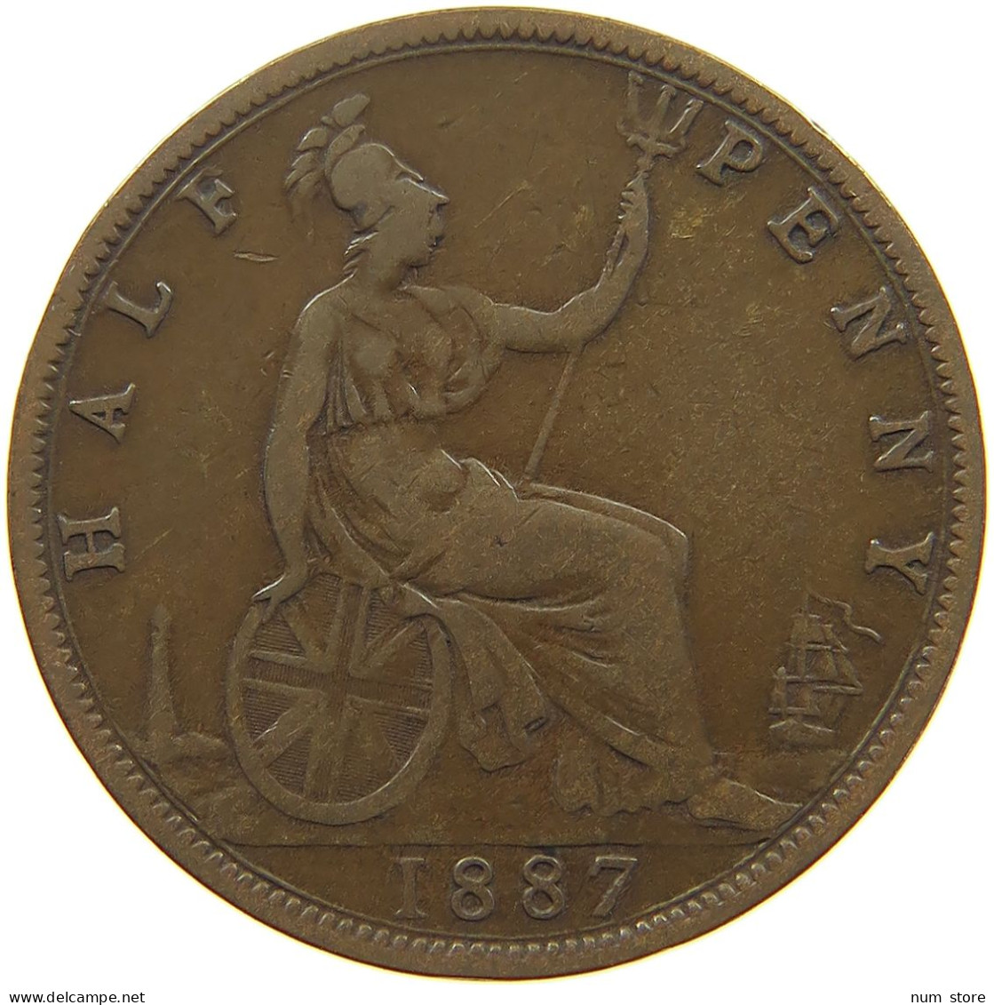 GREAT BRITAIN HALFPENNY 1887 Victoria 1837-1901 #c018 0129 - C. 1/2 Penny