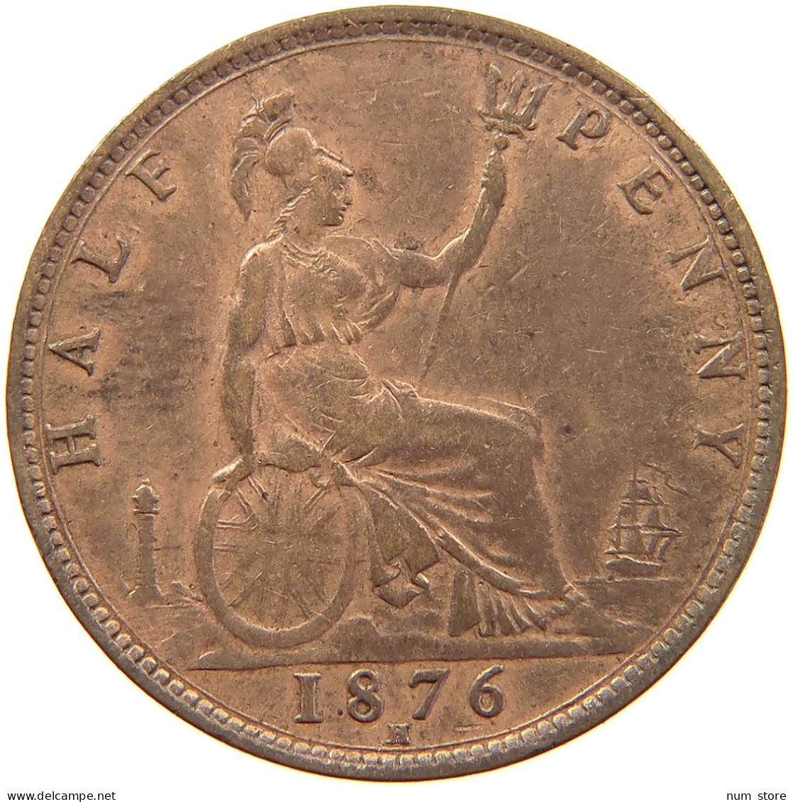 GREAT BRITAIN HALFPENNY 1876 H Victoria 1837-1901 #s021 0319 - C. 1/2 Penny