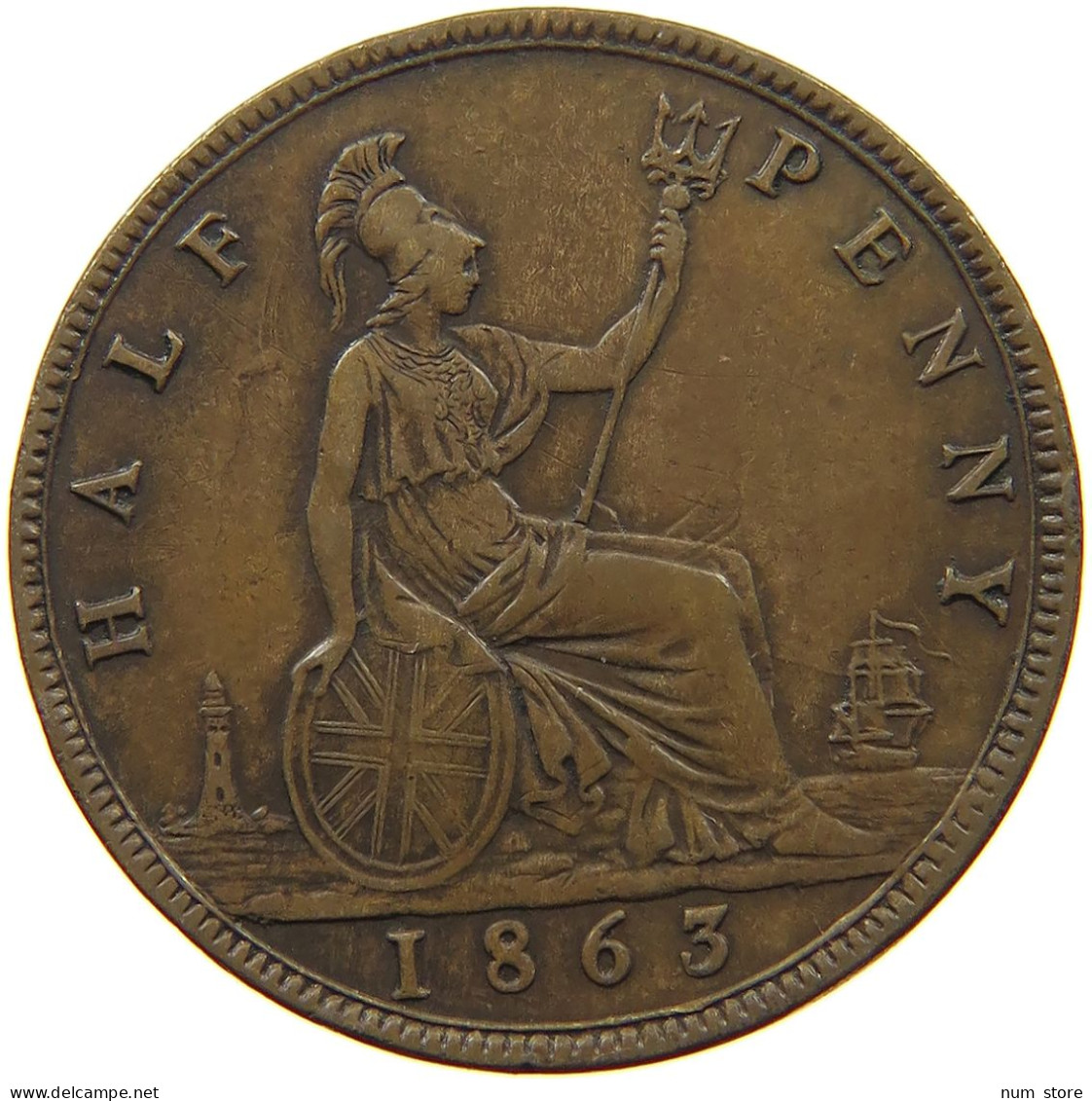 GREAT BRITAIN HALFPENNY 1863 Victoria 1837-1901 #t149 0173 - C. 1/2 Penny