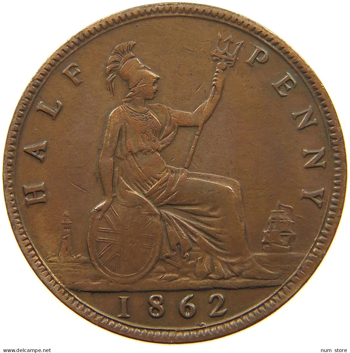 GREAT BRITAIN HALFPENNY 1862 Victoria 1837-1901 #t085 0053 - C. 1/2 Penny