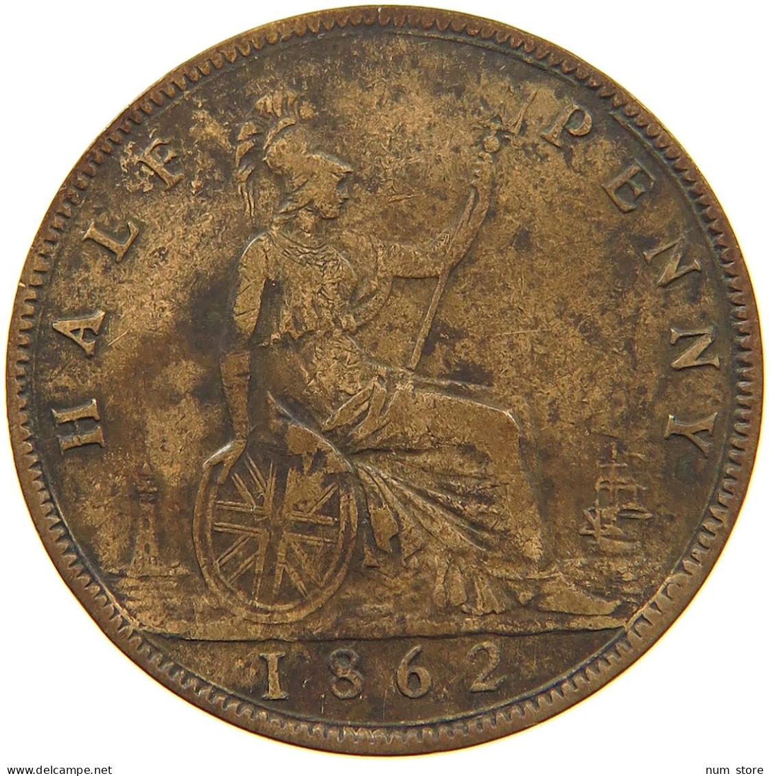 GREAT BRITAIN HALFPENNY 1862 Victoria 1837-1901 #c006 0539 - C. 1/2 Penny