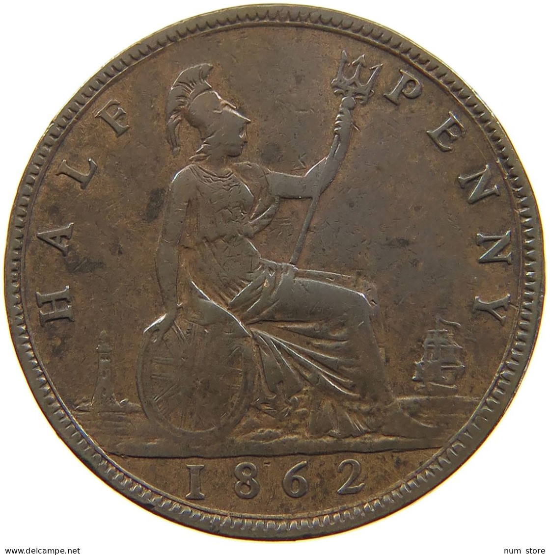 GREAT BRITAIN HALFPENNY 1862 Victoria 1837-1901 #a058 0073 - C. 1/2 Penny