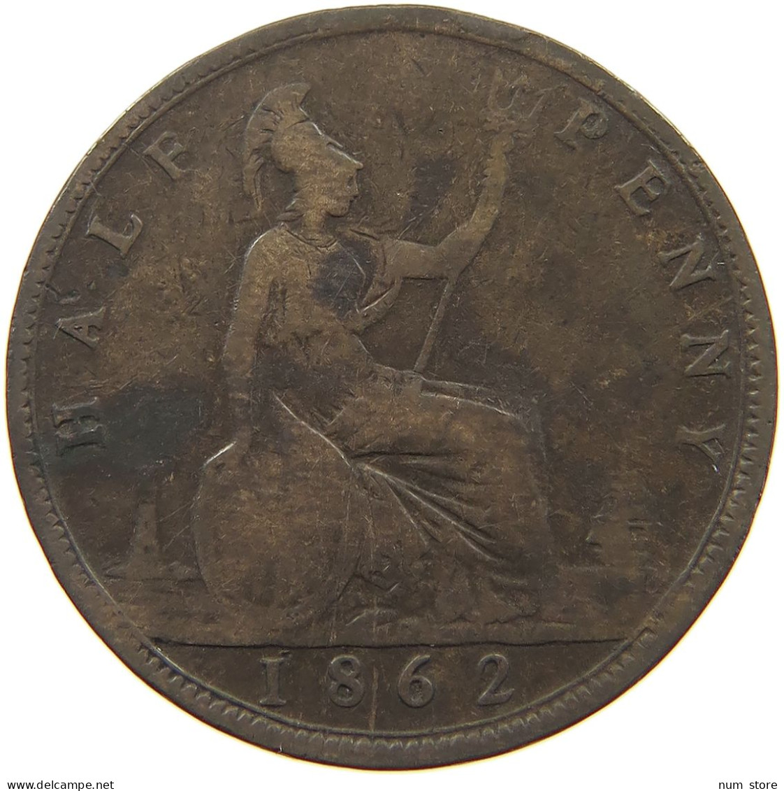 GREAT BRITAIN HALFPENNY 1862 Victoria 1837-1901 #c080 0335 - C. 1/2 Penny