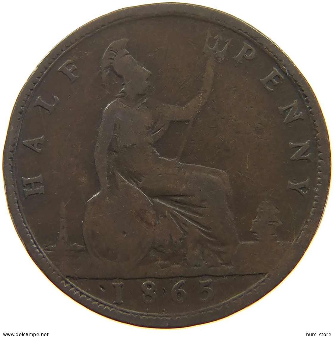 GREAT BRITAIN HALFPENNY 1865/3 Victoria 1837-1901 #s080 0003 - C. 1/2 Penny