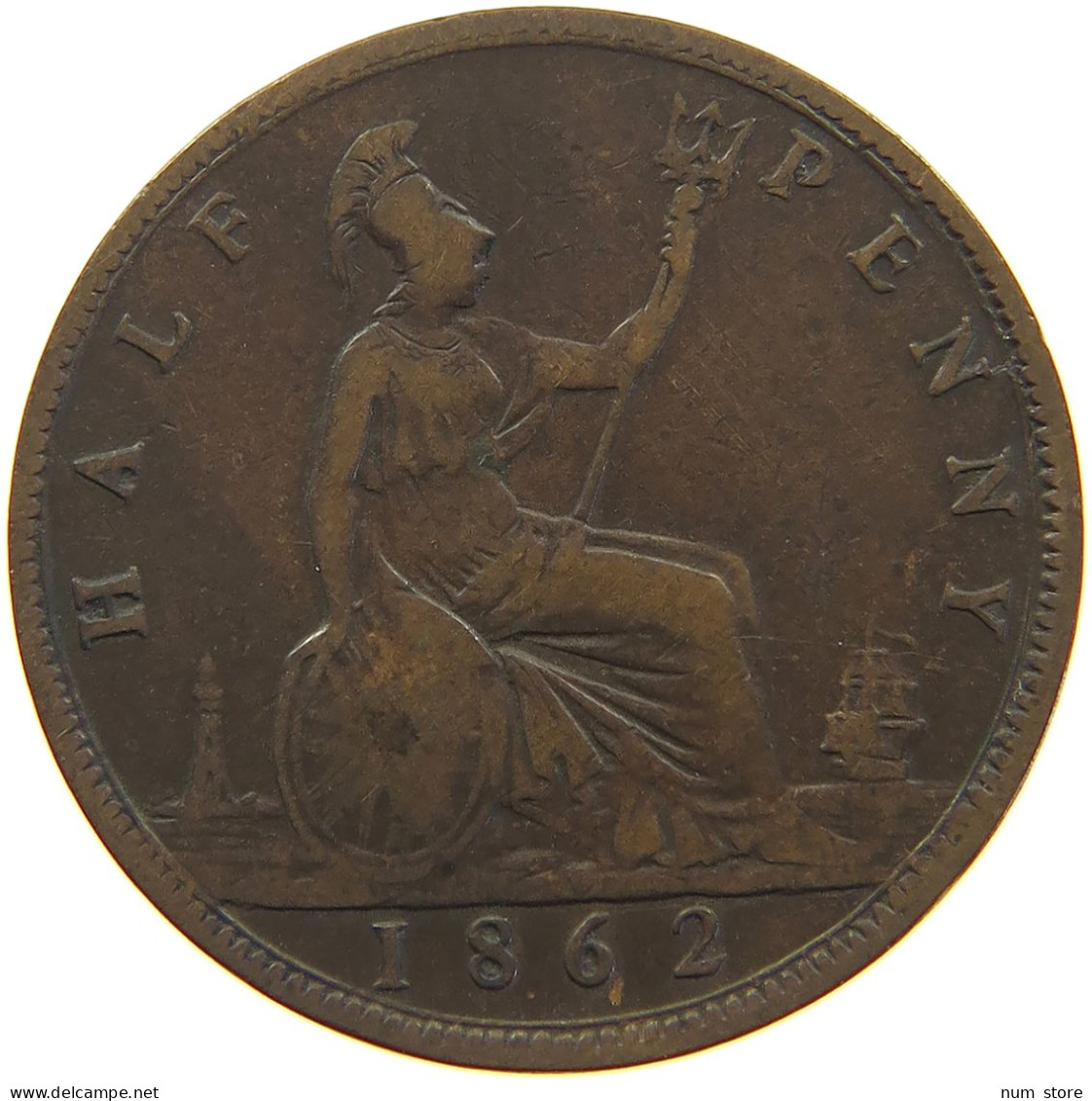 GREAT BRITAIN HALFPENNY 1862 Victoria 1837-1901 #c046 0335 - C. 1/2 Penny