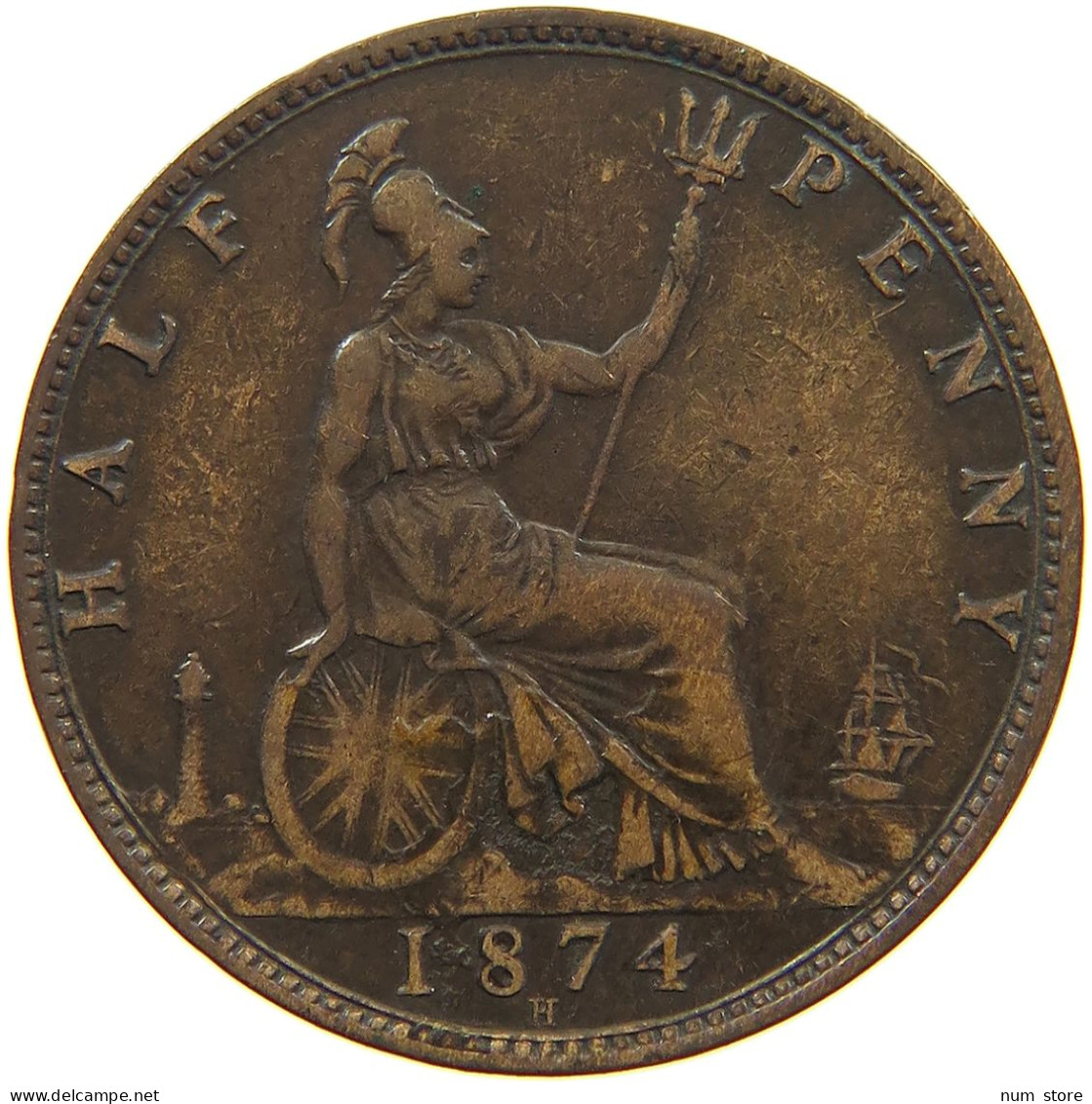 GREAT BRITAIN HALFPENNY 1874 H Victoria 1837-1901 #c018 0133 - C. 1/2 Penny