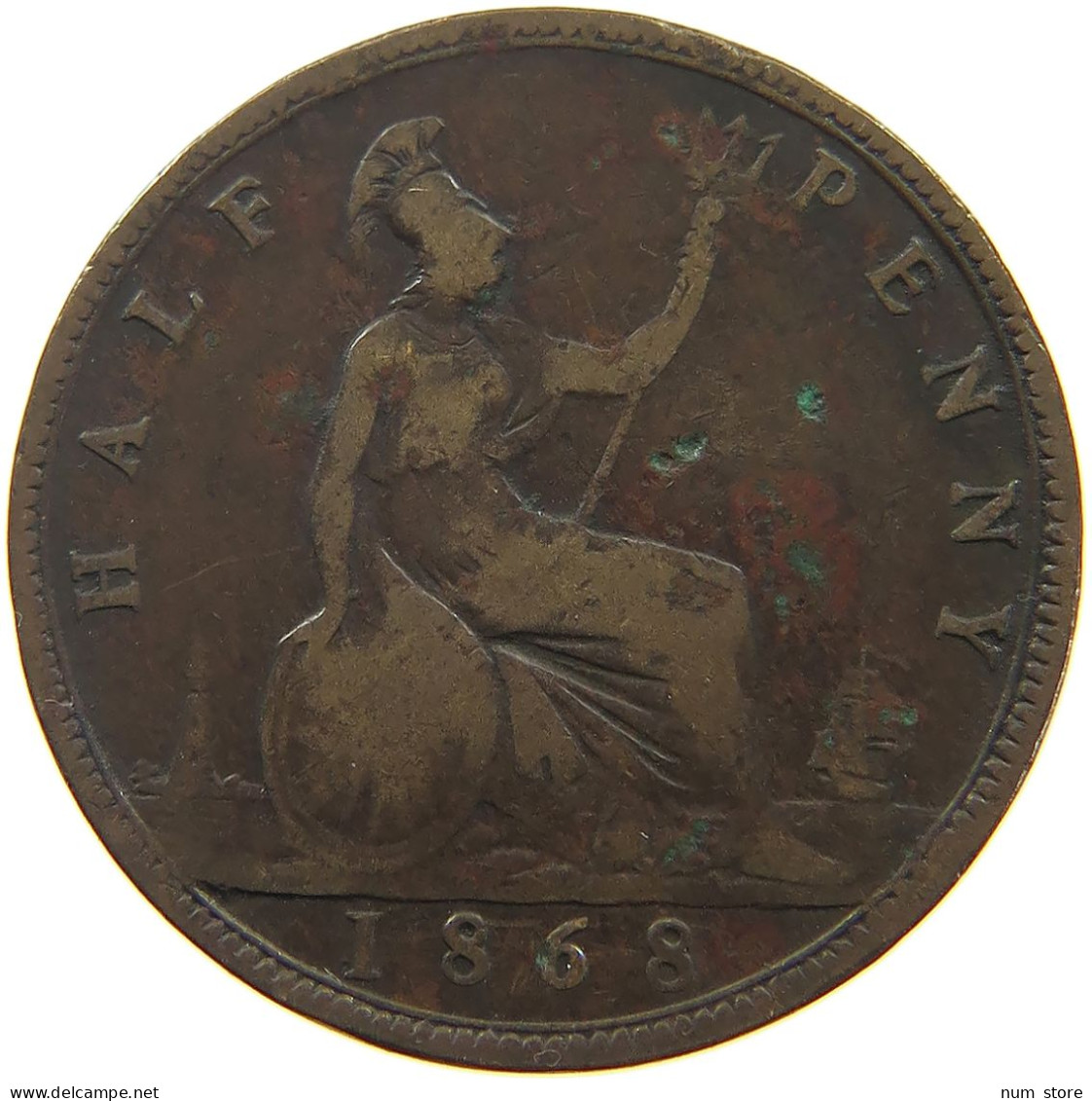 GREAT BRITAIN HALFPENNY 1868 Victoria 1837-1901 #s080 0001 - C. 1/2 Penny