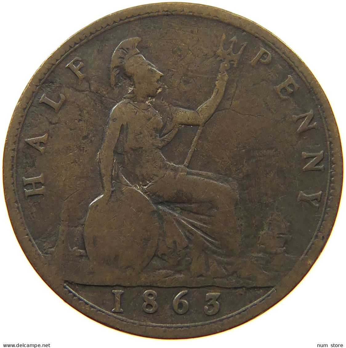 GREAT BRITAIN HALFPENNY 1863 Victoria 1837-1901 #a010 0505 - C. 1/2 Penny