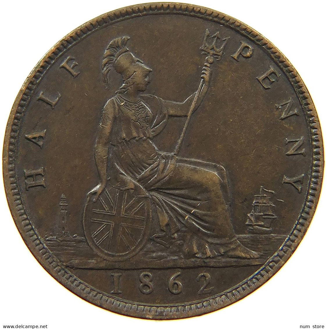 GREAT BRITAIN HALFPENNY 1862 Victoria 1837-1901 #t100 0459 - C. 1/2 Penny