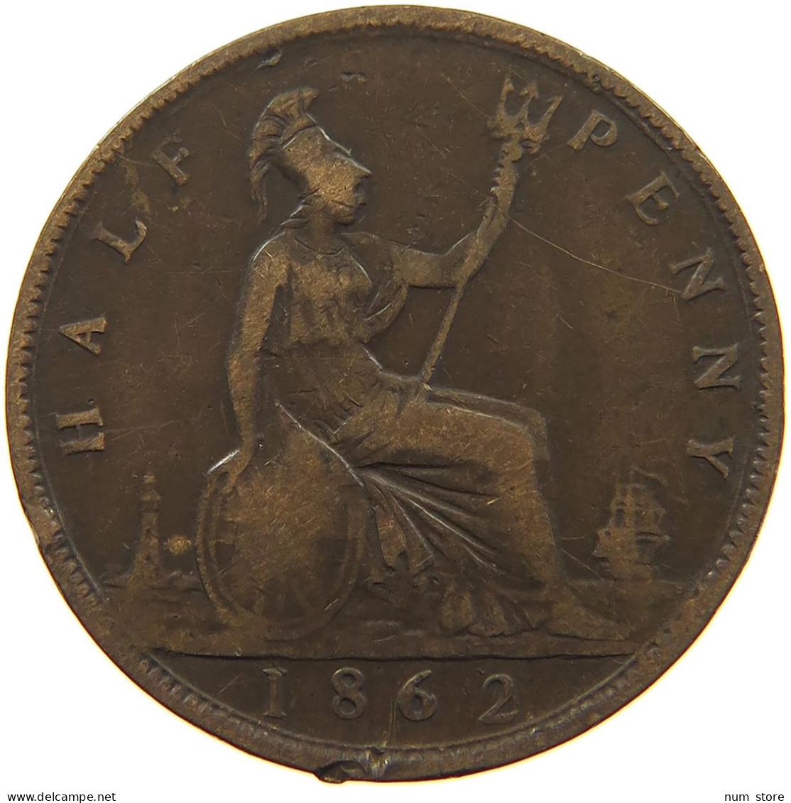GREAT BRITAIN HALFPENNY 1862 Victoria 1837-1901 #a066 0273 - C. 1/2 Penny