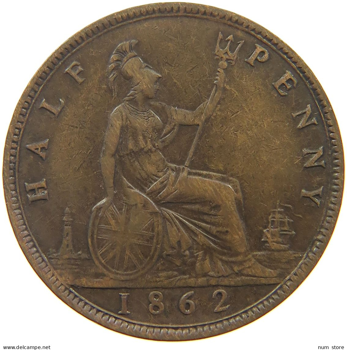 GREAT BRITAIN HALFPENNY 1862 Victoria 1837-1901 #c071 0533 - C. 1/2 Penny