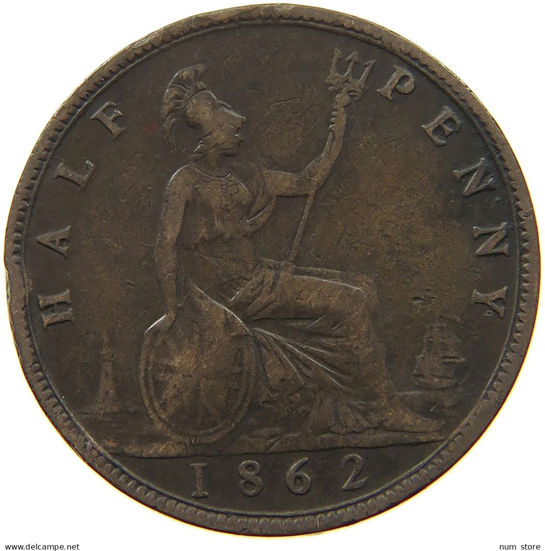 GREAT BRITAIN HALFPENNY 1862 Victoria 1837-1901 #a009 0197 - C. 1/2 Penny