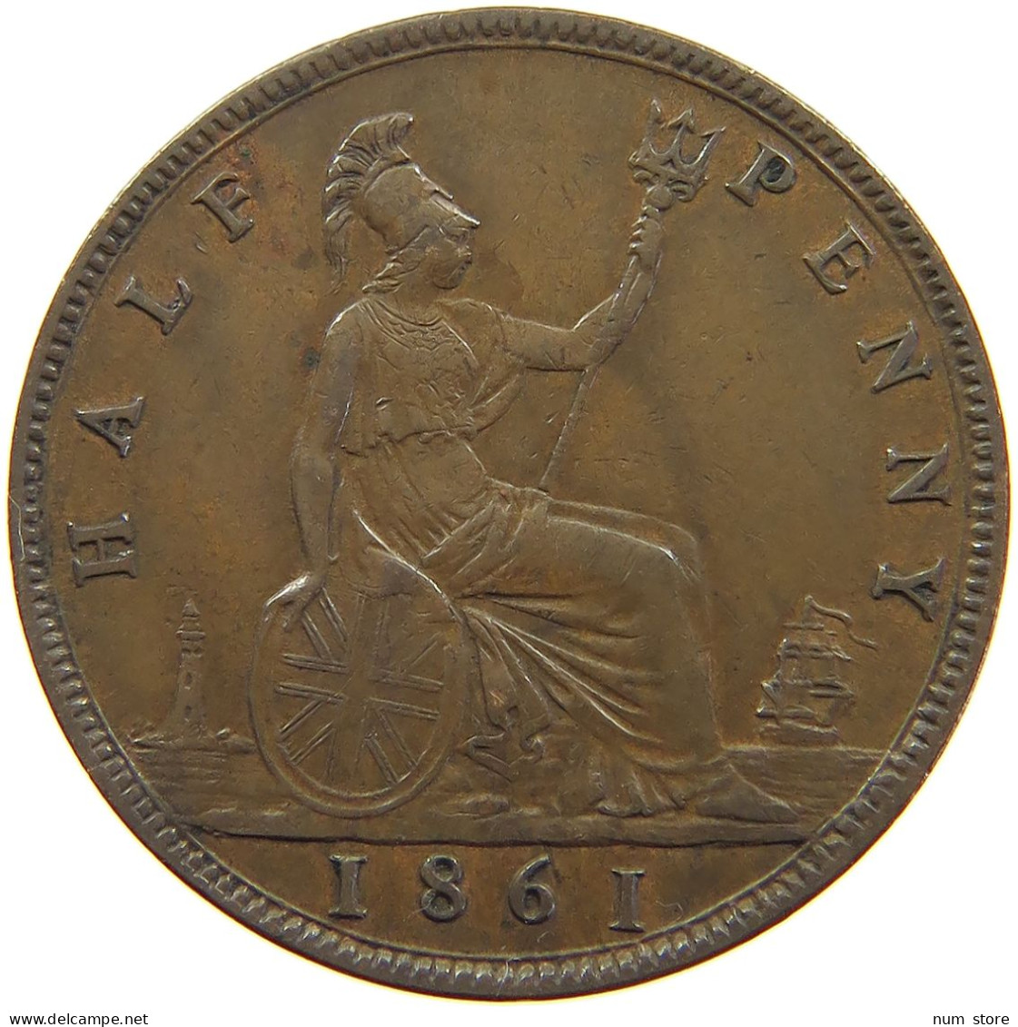 GREAT BRITAIN HALFPENNY 1861 Victoria 1837-1901 #t158 0033 - C. 1/2 Penny